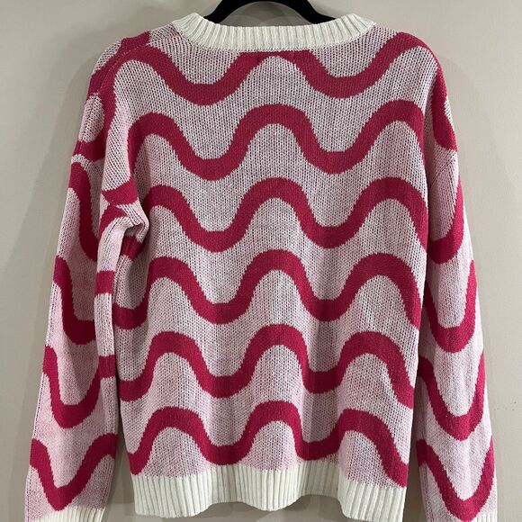 Just Polly Pink Wavy Crewneck Sweater Oversized size Small - Picture 4 of 5